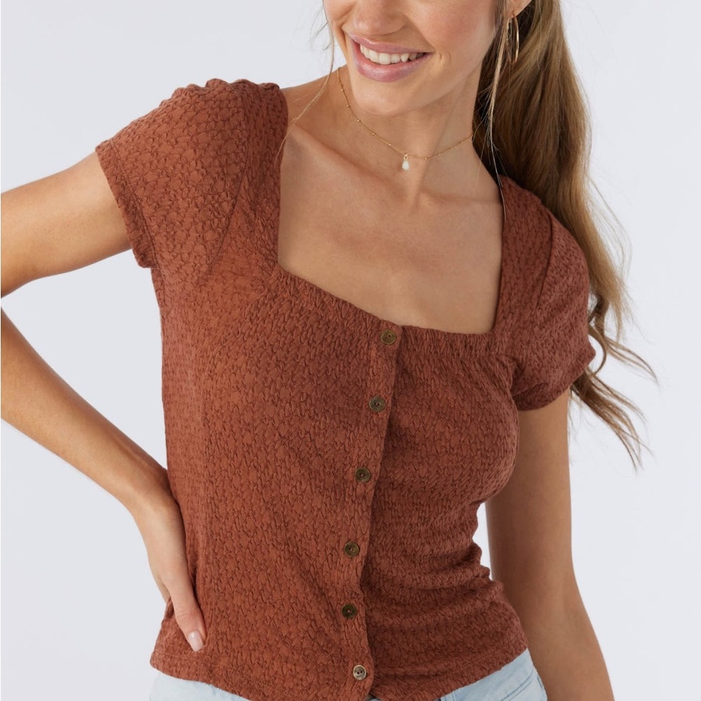 O'Neill Rust Textured Square-Neck Button Crop Top… - image 3